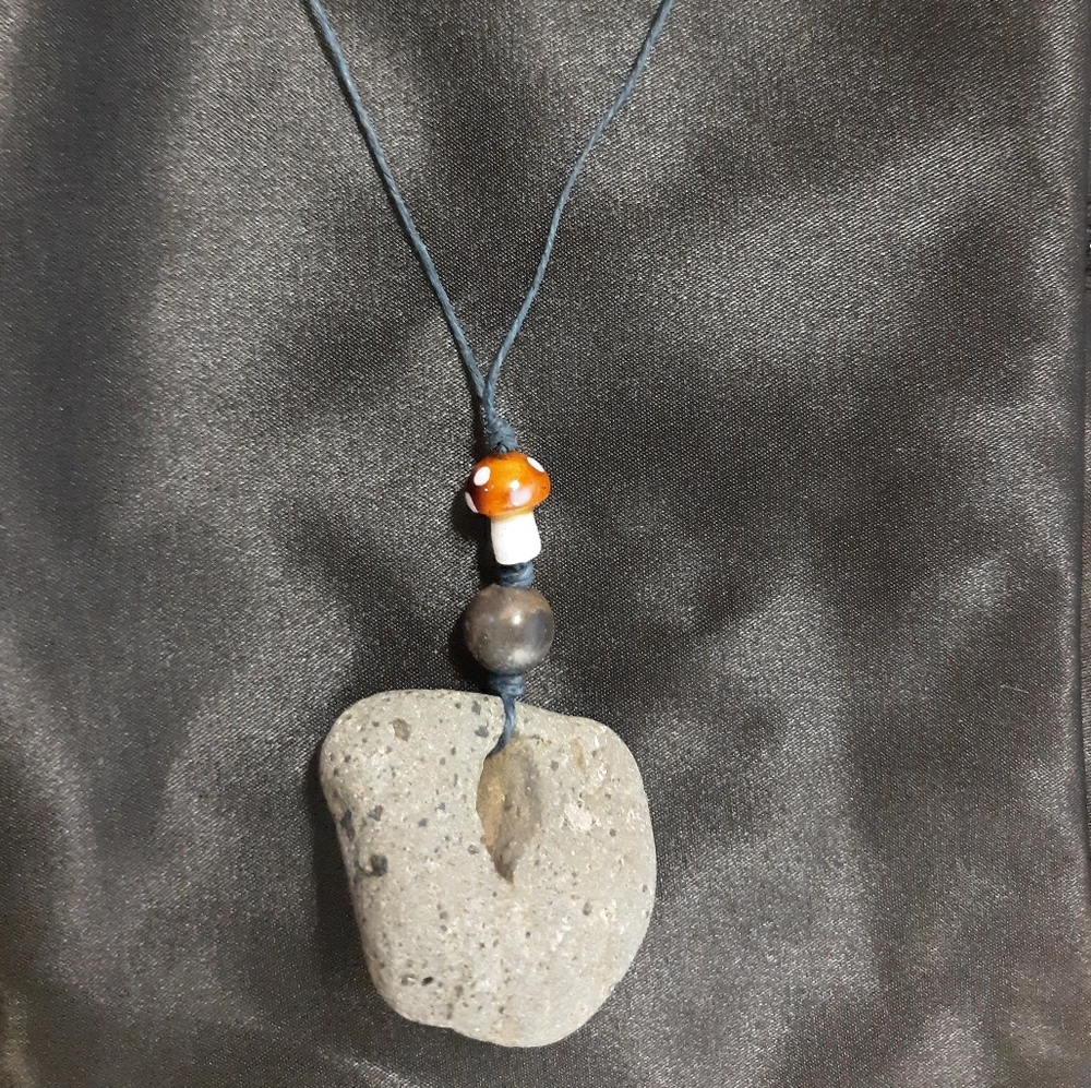 Natural Hag Stone Necklace Fairy Mushroom
